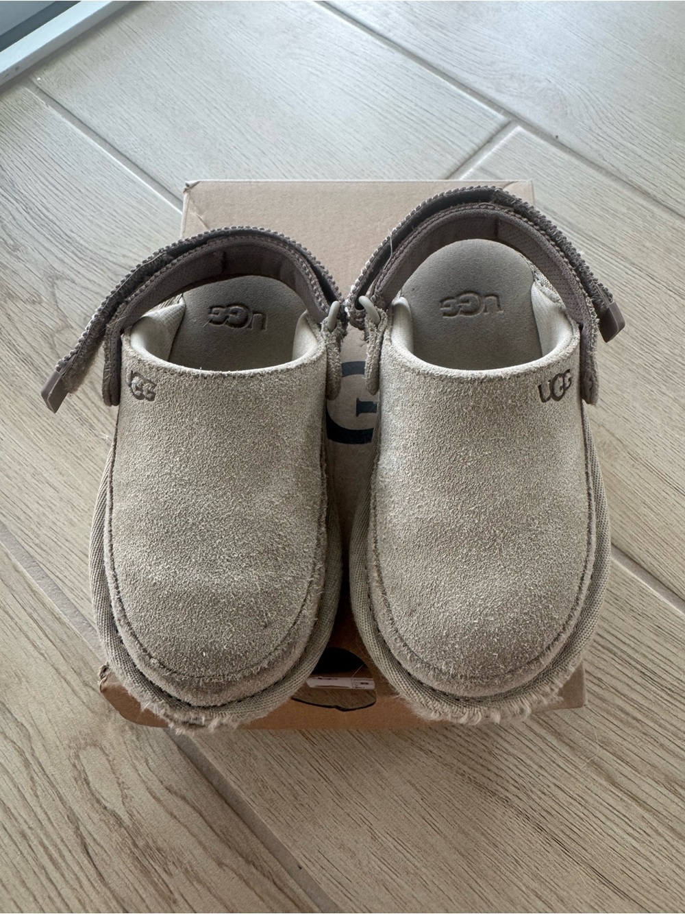 UGG Kids Beige Suede Strap-Back Slip-Ons